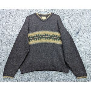 VTG Woolrich Sweater Mens LG Wool V Neck Fair Isle USA Dad Grunge Cobain Blue